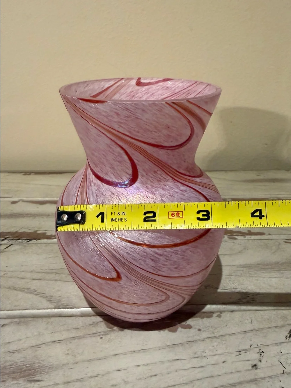Vintage Art Glass Swirl Vase Pink White Iridescent Art Deco Studio Glass